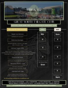 Great North Tailgate Club at Fire & Fir event and wedding banquet hall in Green Bay, Wisconsin