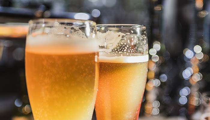 Cold tap beer glasses at Fire & Fir Rooftop Event Banquet Hall in Green Bay, Wisconsin