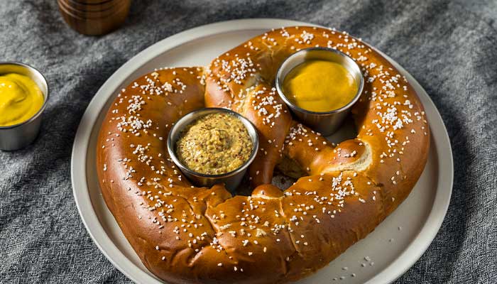 Large Bavarian pretzel appetizer at Fire & Fir Rooftop Lounge Event Banquet Hall in Green Bay, Wisconsin